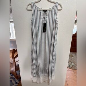 For Cynthia Striped Sleeveless Midi Dress or beach Cover-up boho Small Linen